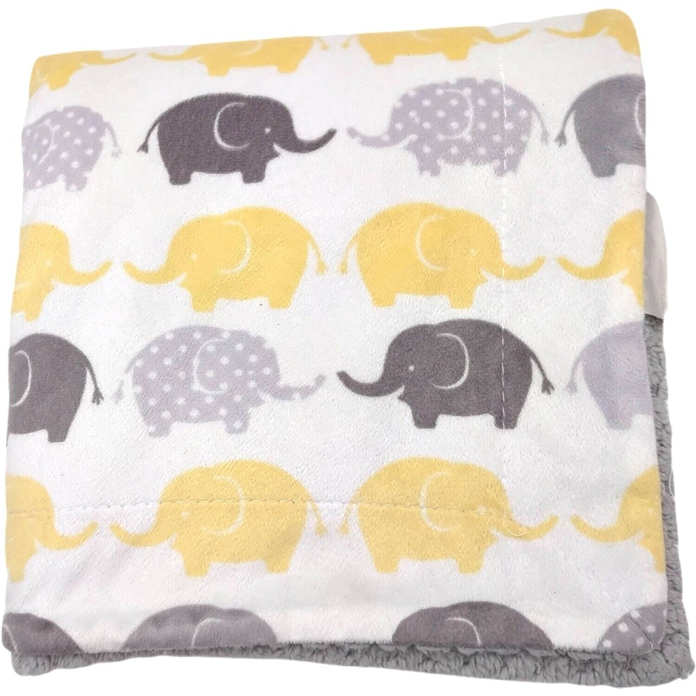 SL Home Fashions RN 119741 Gray Yellow Elephant Baby Blanket Lovey White 30x40